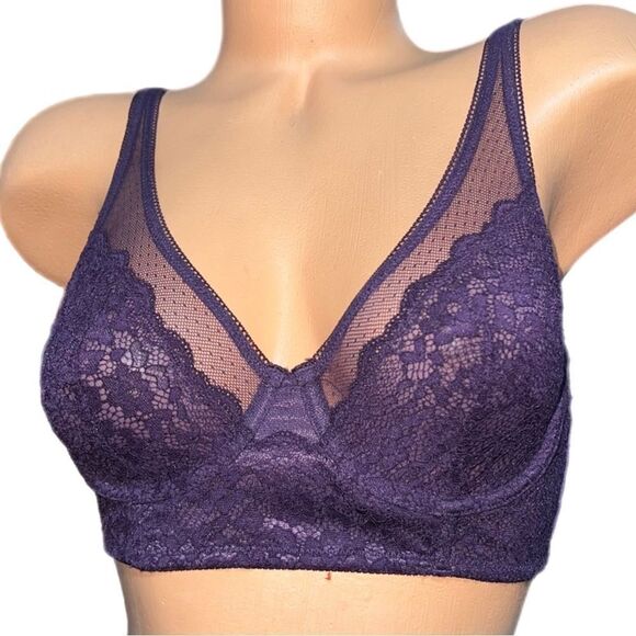 Victoria’s Secret Unlined Demi longline Lace Mesh underwire bra plum 36B - Picture 1 of 3